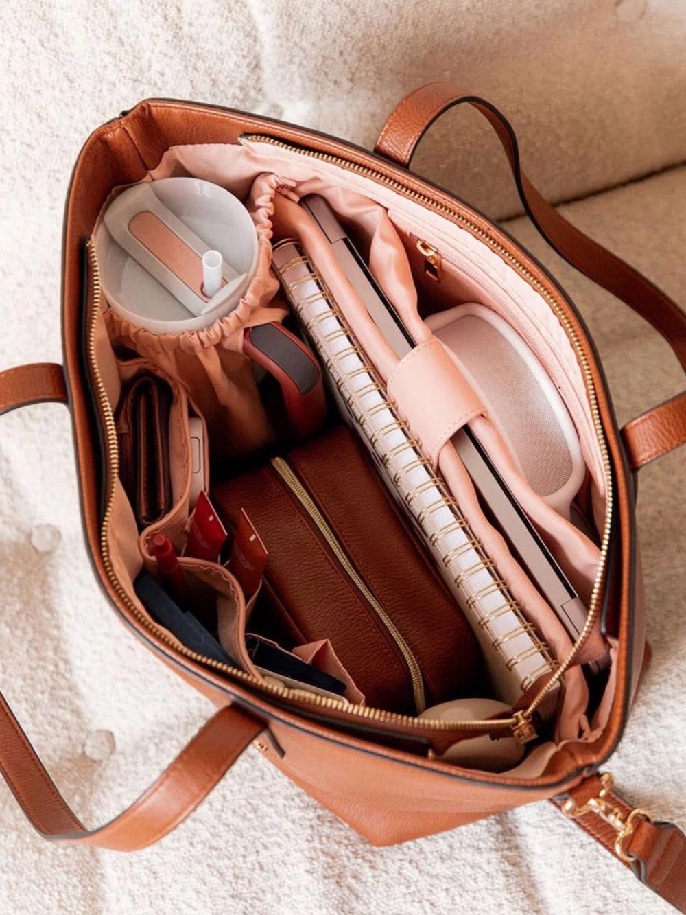Poppy & Peonies Cognac Leather Tote Bag - Picture 8 of 8